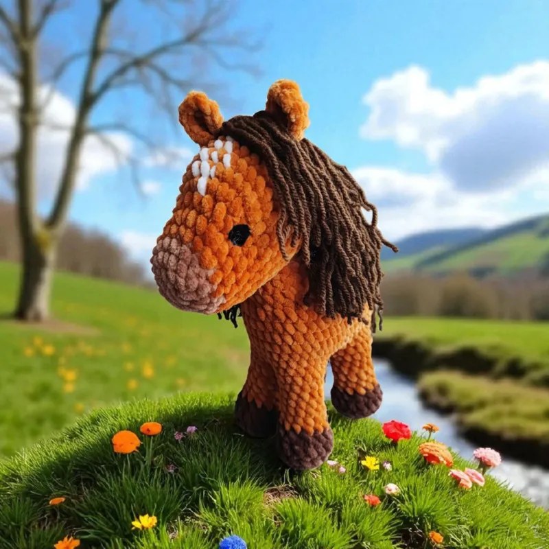 Cheval crochet fait main peluche artisanale