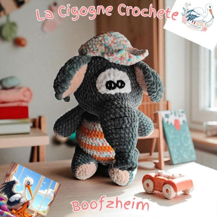 Éléphant XL crochet fait main grande peluche artisanale