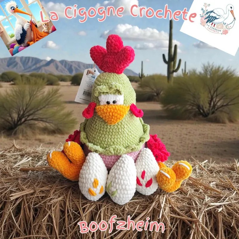 Poule XL crochet fait main avec œufs