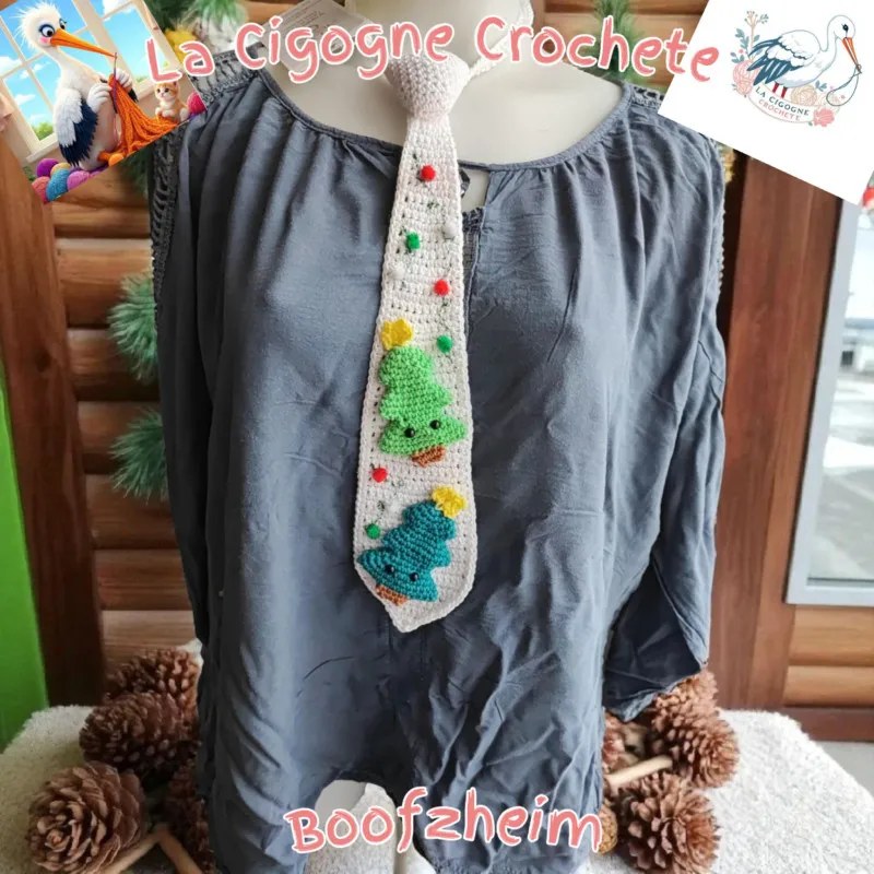 Cravate moche de Noel crochet fait main modele 1 blanche