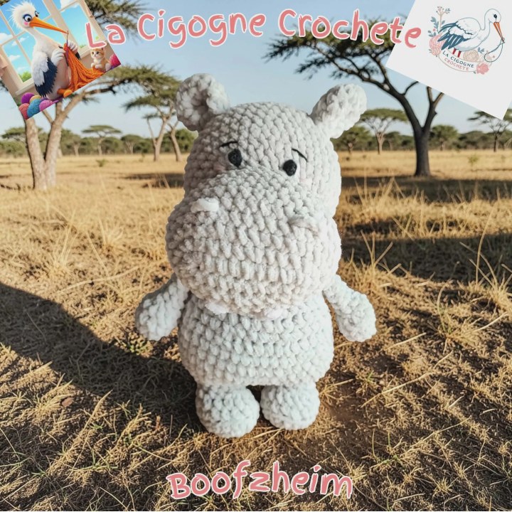 Peluche hippopotame crochet fait main décoration artisanale