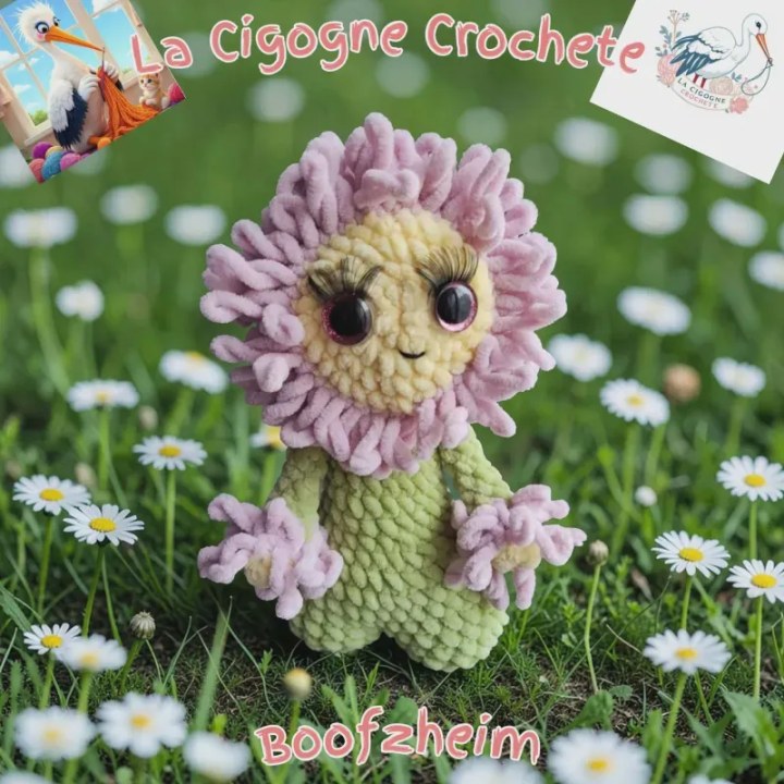 Fleur lestée au crochet fait main modèle 1 en laine chenille OEKO-TEX – décoration florale artisanale La Cigogne Crochete