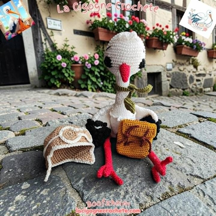 Cigogne mascotte crochet fait main