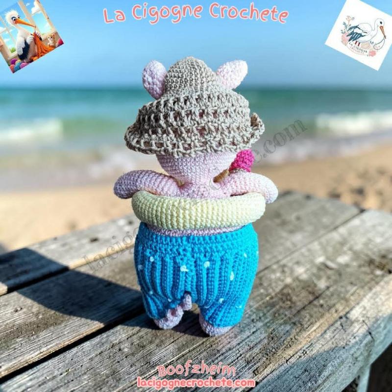 Cochon plage crochet fait main peluche artisanale