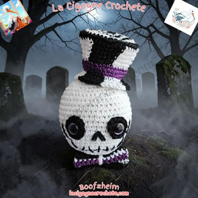 tête de mort au crochet modèle 1 figurine artisanale fait main La Cigogne Crochete