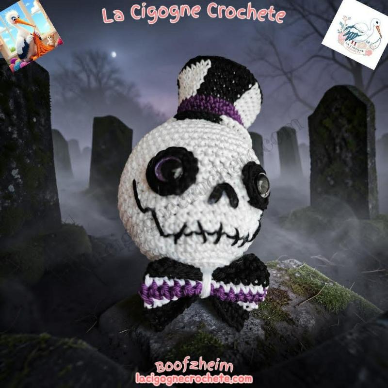 tête de mort au crochet modèle 1 figurine artisanale fait main La Cigogne Crochete