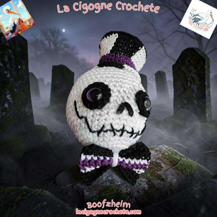 tête de mort au crochet modèle 1 figurine artisanale fait main La Cigogne Crochete