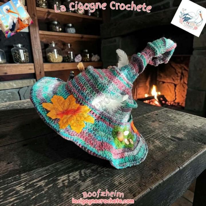 Chapeau de sorciere crochet modele 8 turquoise rose et gris decoration Halloween