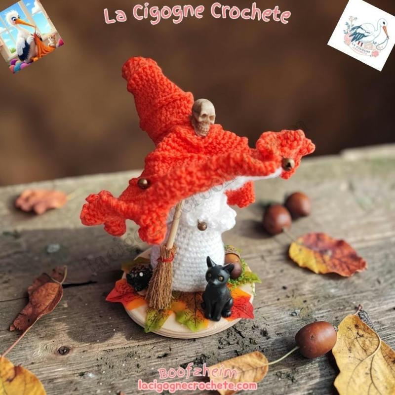 Champignon magique crochet modèle 9 décoration sorcière rouge orangé fait main