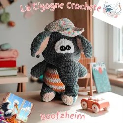 Éléphant XL crochet fait main grande peluche artisanale