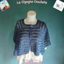 Cape chauffe-epaules au crochet bleu fait main