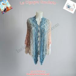 Châle au crochet modèle 3 dégradé bleu écru rose fait main