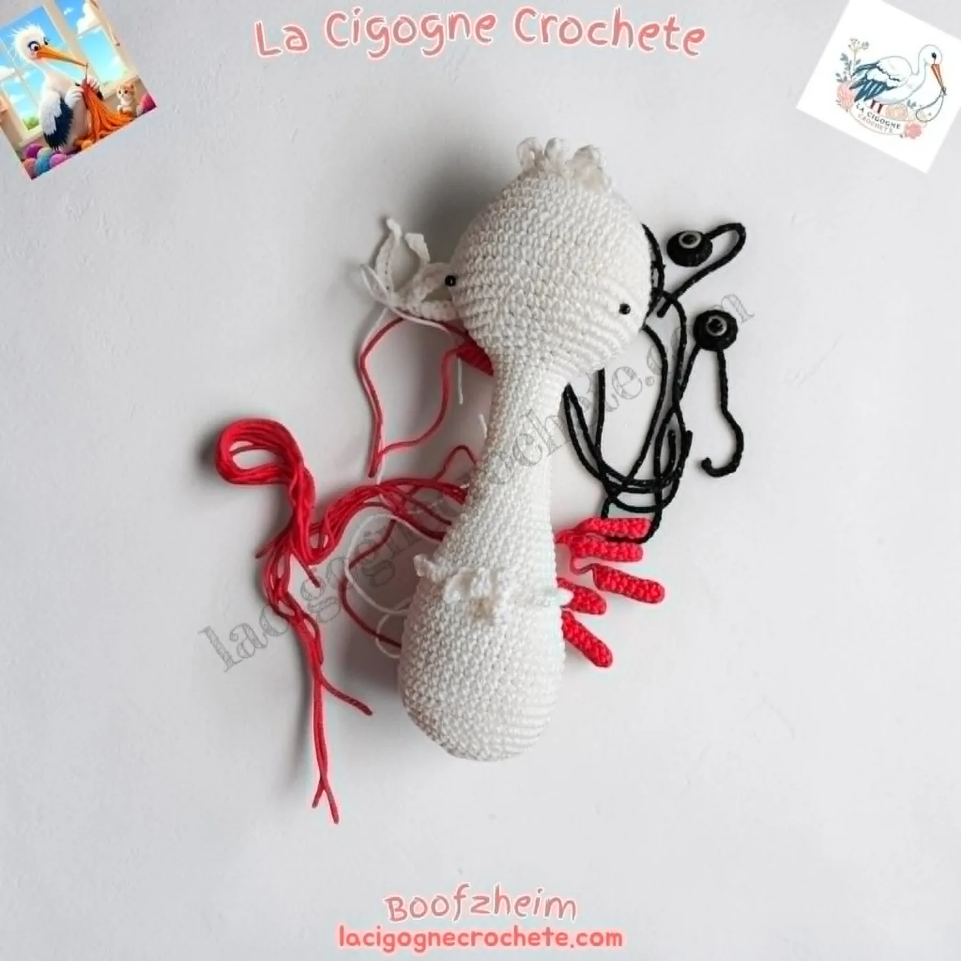 Corps de la cigogne au crochet en cours de réalisation
