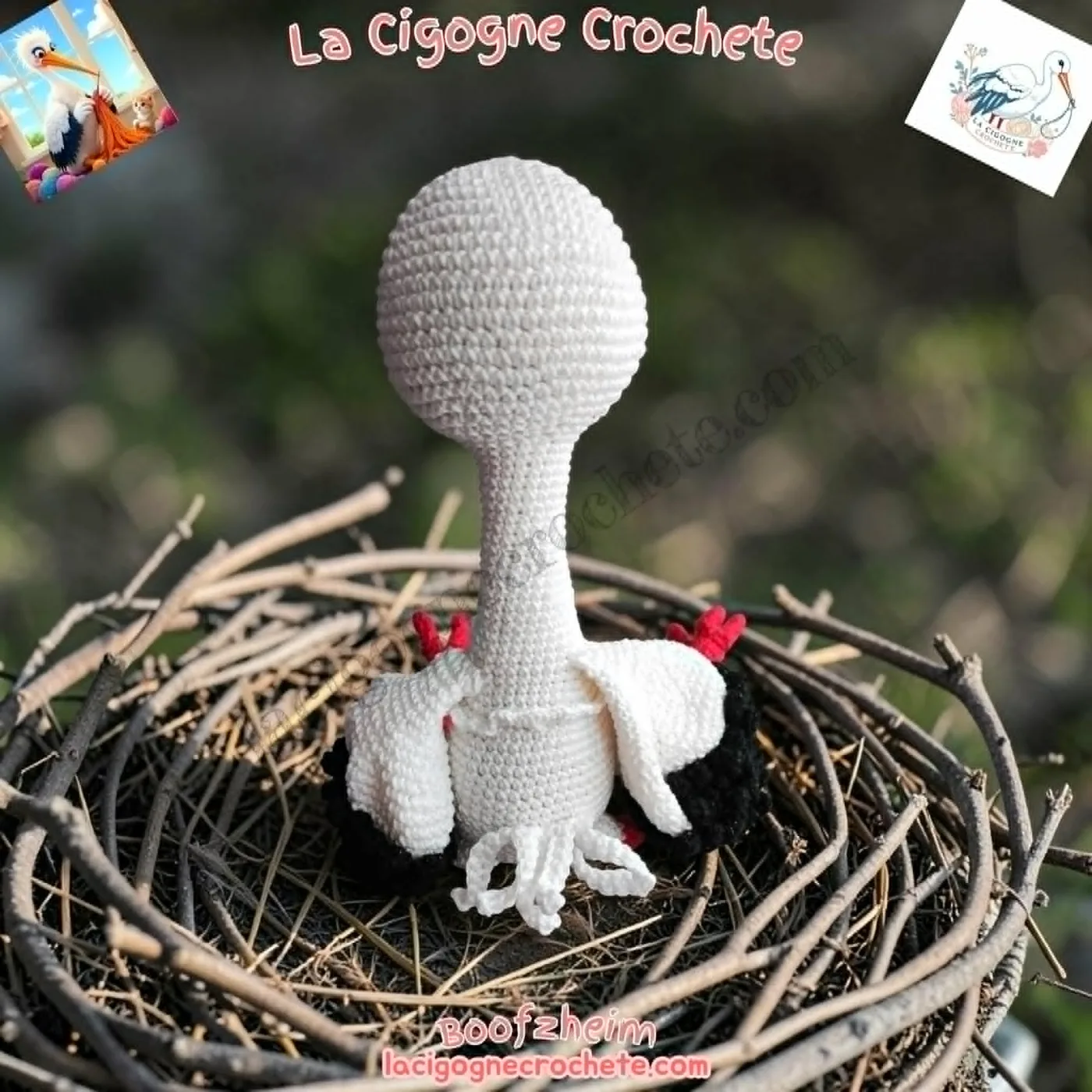 Cigogne au crochet assemblée avec son corps et ses ailes