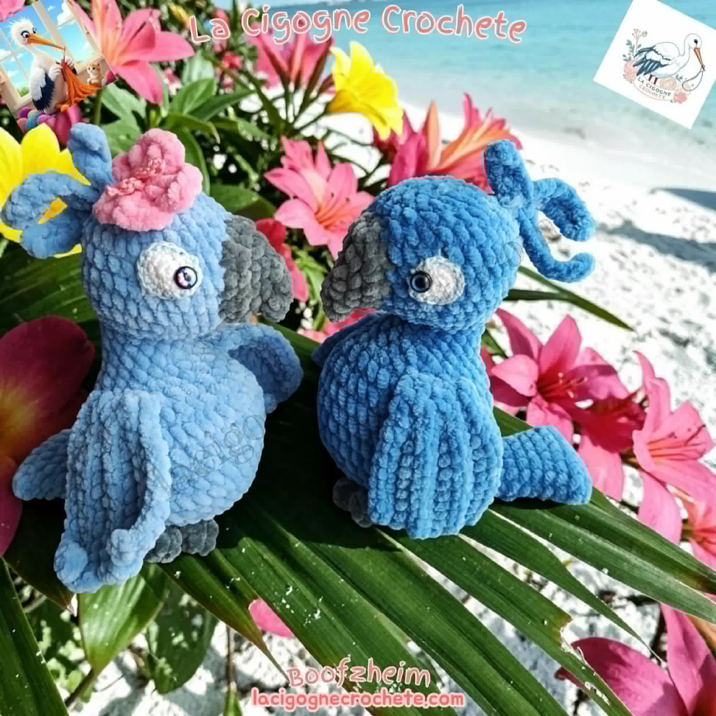 Duo de perroquets au crochet terminé